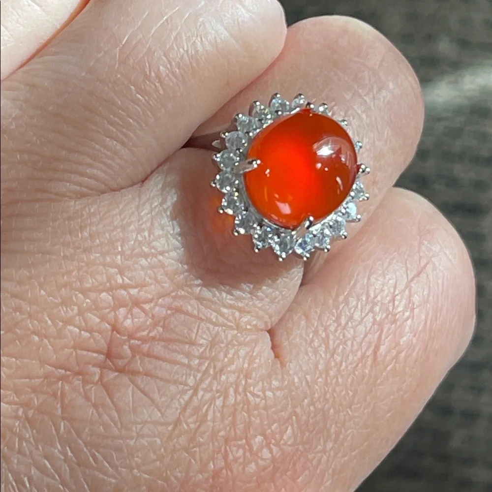 NWT Genuine Carnelian & CZ Sterling Silver Ring, Size 6 - Picture 10 of 11